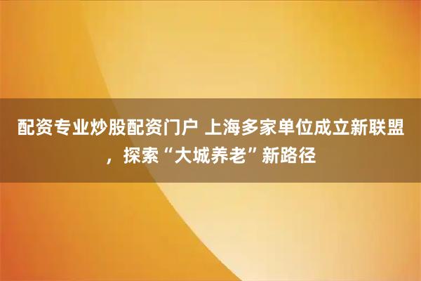 配资专业炒股配资门户 上海多家单位成立新联盟，探索“大城养老”新路径